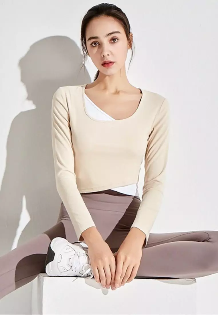 Flow Top – Women's 2-Tone Long Sleeve Crop Top for Gym & Activewear