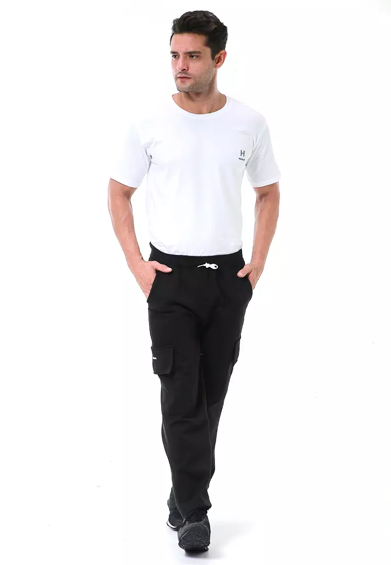 Nemanja Celana Cargo Panjang Pria Training Olahraga Sweatpants Polos Material Fleece ORIGINAL - Black