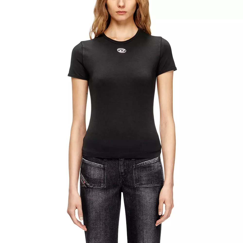 T-Uncutieslong-Od Slim-Fit T-Shirt With Metallic Oval D Black