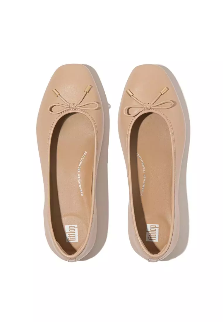 FitFlop DELICATO Bow Soft Leather Ballet Flats - Classic Beige (HX8-B41)