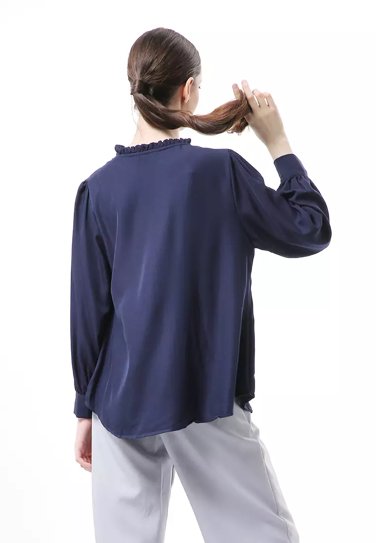 Vionka Kemeja Atasan Wanita Opnaisel Motif Polos - Navy