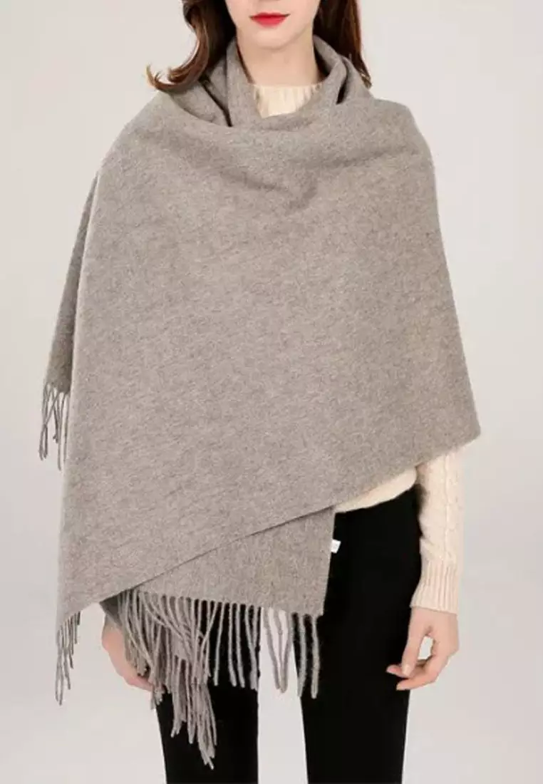 Aksesoris Wanita Pure 100% Virgin Wool Cashmere Shawl Syal Wanita Kasmir Light Taupe