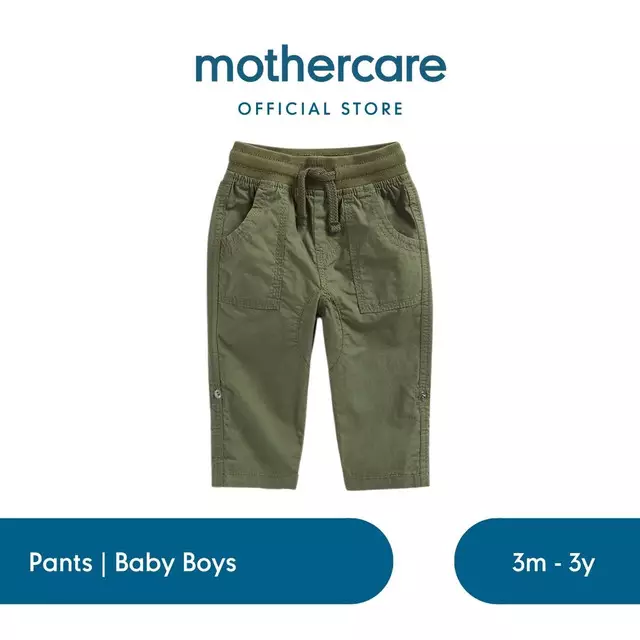 Mothercare Khaki Poplin Roll-Up Trousers - Celana Panjang Bayi Laki-laki (Hijau)
