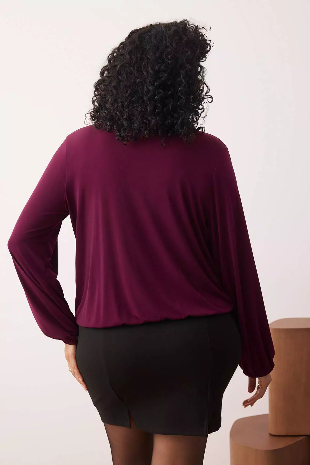 Purple Balloon Sleeve Double Breasted Collar Knitted Crop Blouse Tbbaw23Af00029