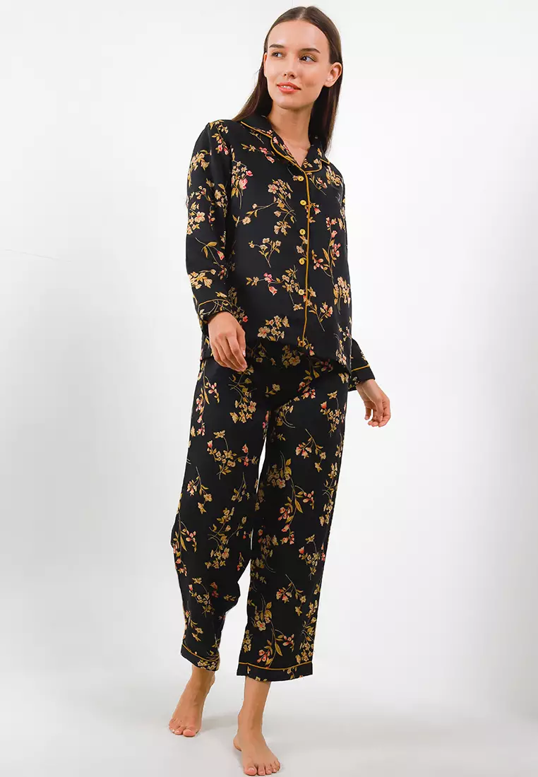 Piyama Pijama Baju Tidur Satin Silk Long Sleeve Long Pants Sleepwear