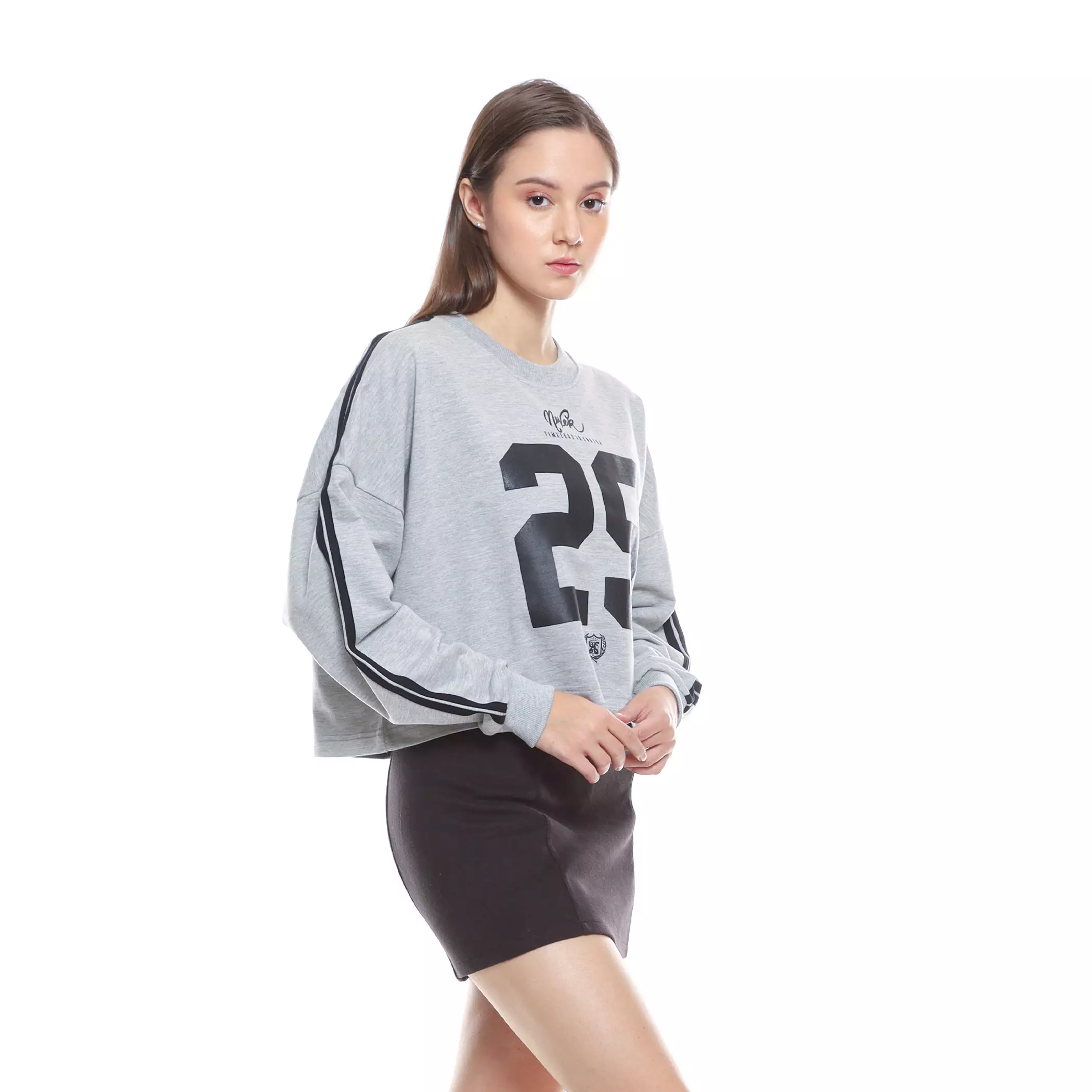 Enough For Today - Sweater Crewneck Crop Oversize Wanita Jersey Nomer Variasi Garis Tangan Hitam 29 MistBlack (EN126)