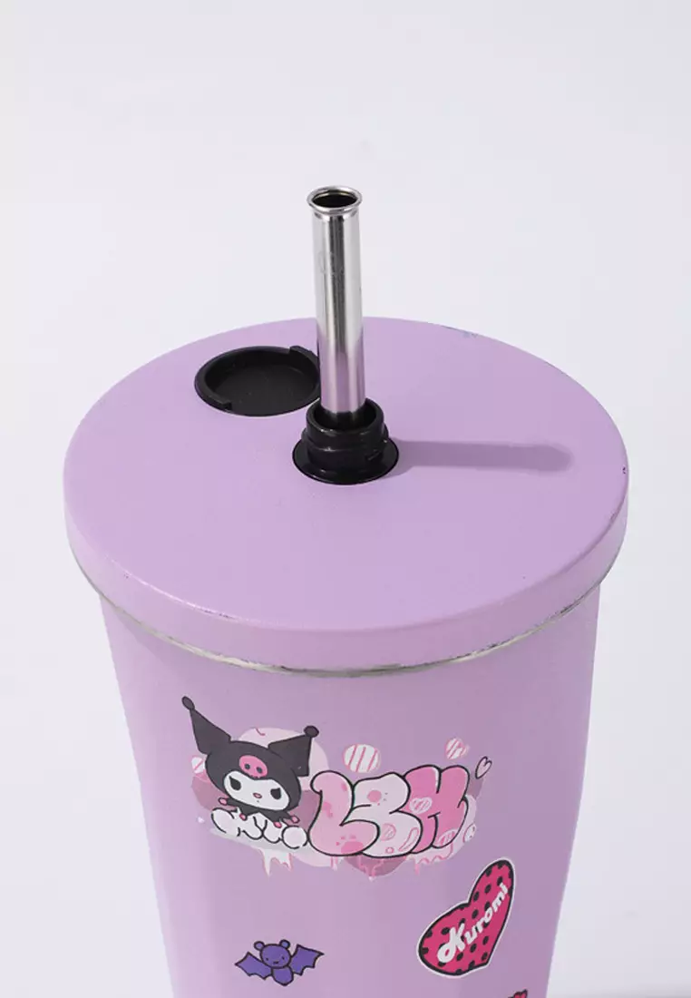 Wakakids Termos Coffee & Tea Stainless Steel Gelas Tumbler Vacuum Insulated Free Sedotan Karakter Sanrio Kuromi 600ml K242 Venrc Putih