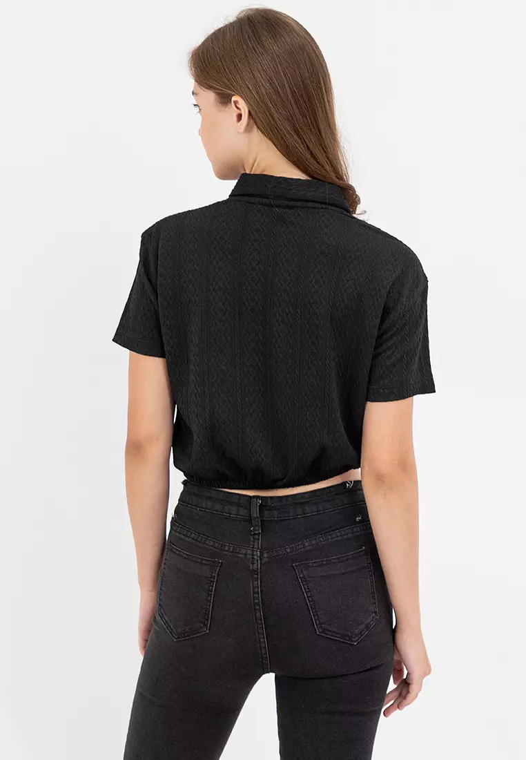 Ladies Harper Gartered Hem Polo  Shirt Black