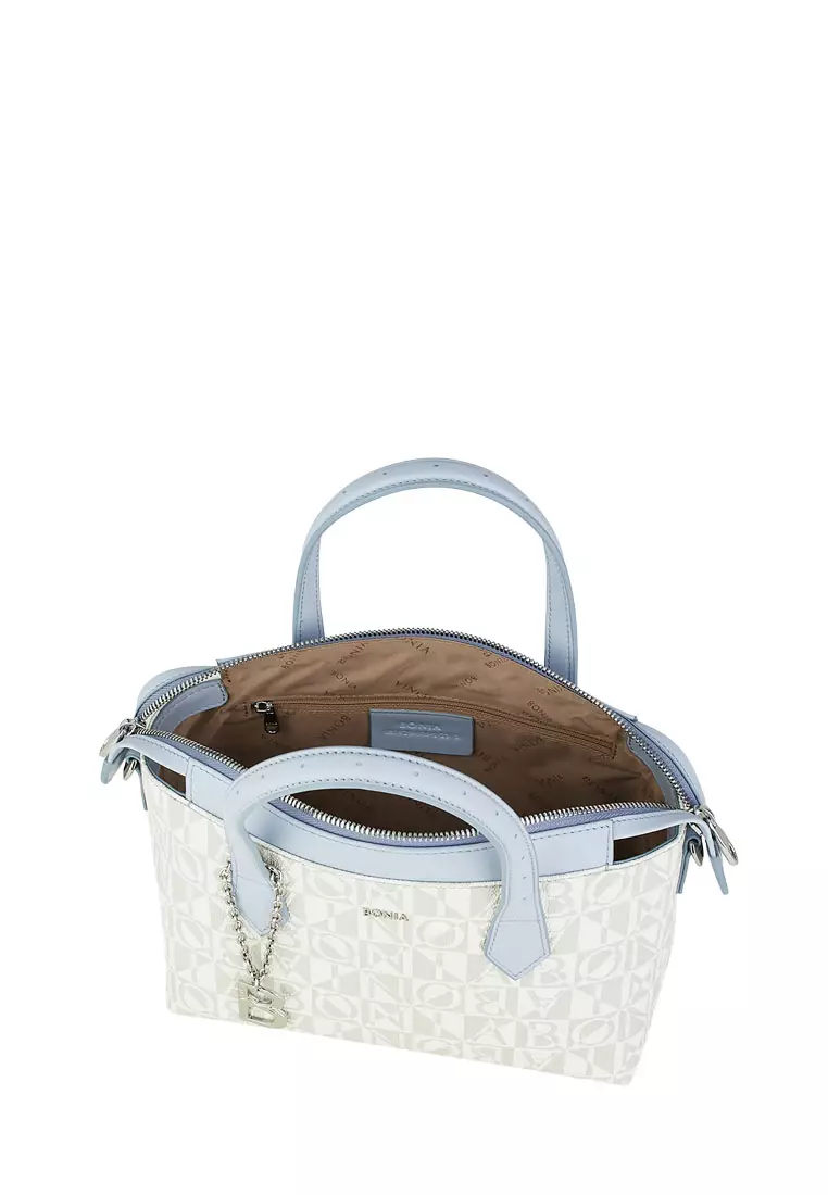 Bonia White/Light Blue Simona Monogram Crossbody Bag