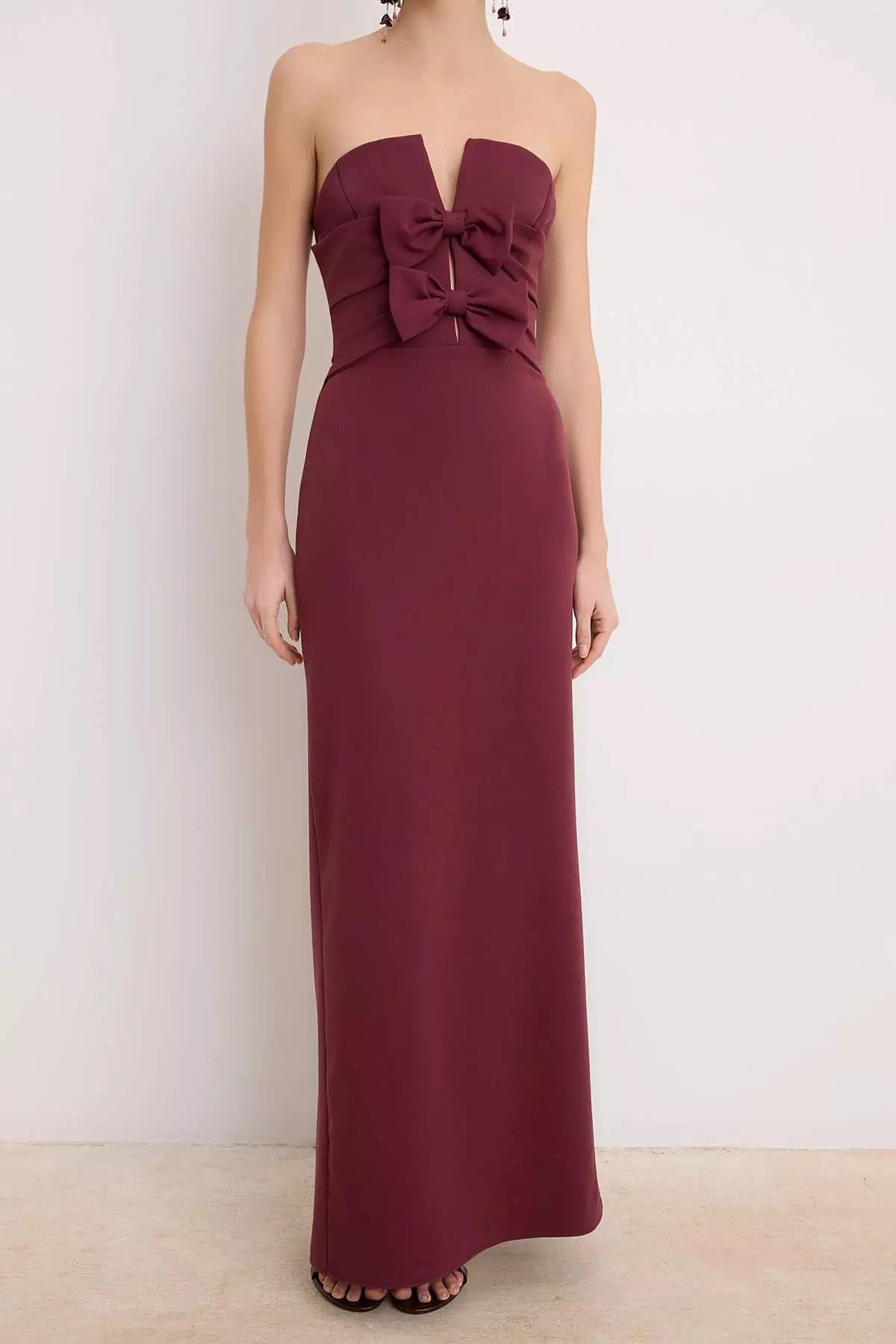 Plum Plain Fish Bow Woven Finike Maxi Evening Dress & Graduation Dress