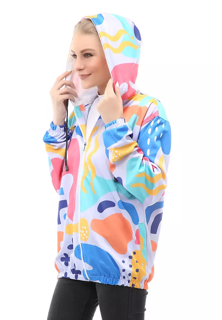 Hardwin Jacket Outer Wanita Jaket Hoodie Sepeda Abstrack Motive 2 Material Parasut ORIGINAL - Orange Blue