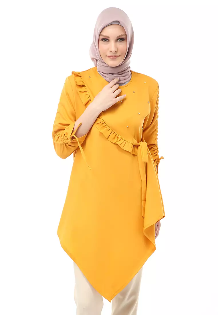 Ketrin Tunik Muslimah Atasan Wanita Polos Long Sleeve Regular Fit - Mustard