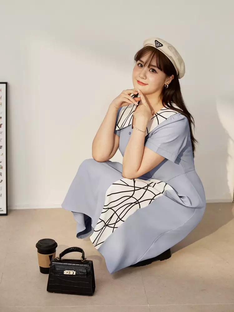 Wrinkle-resistant, color-blocked shirt dress [DA10131]