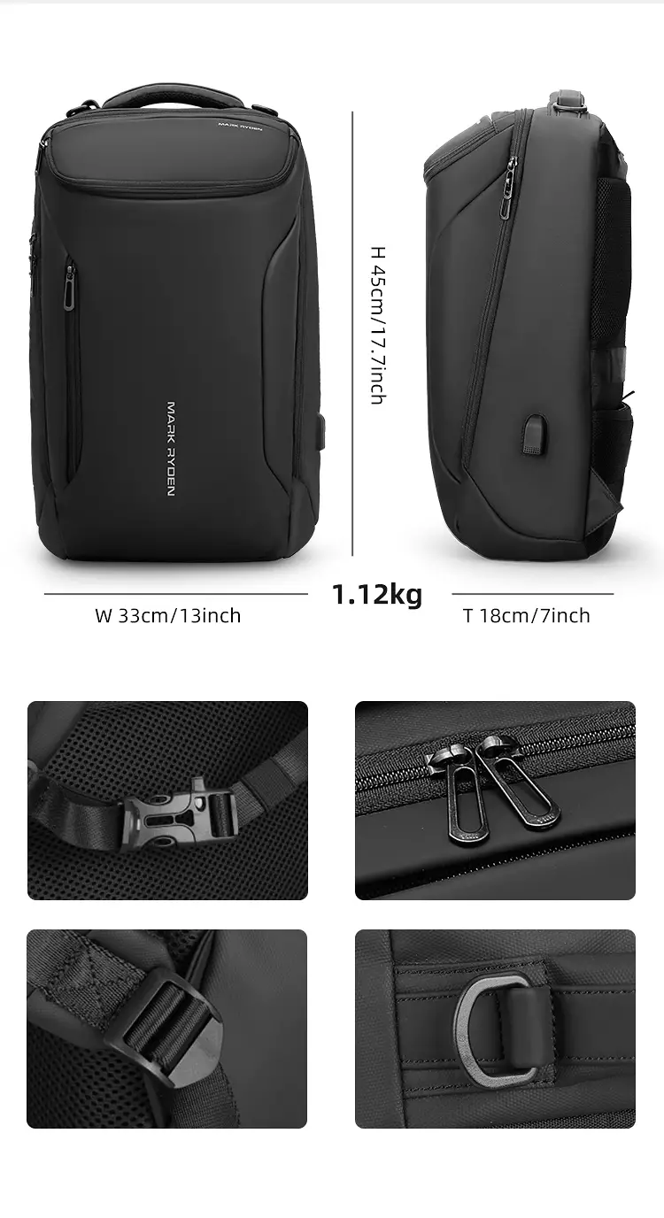 Mark Ryden MR9031 Tas Ransel Backpack Laptop Pria 15.6 Inch USB - BLACK