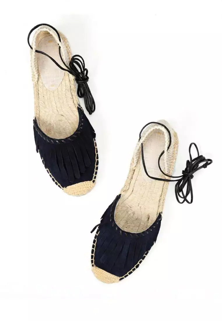 Lace Up Tassel Cow Suede Sandals HB007