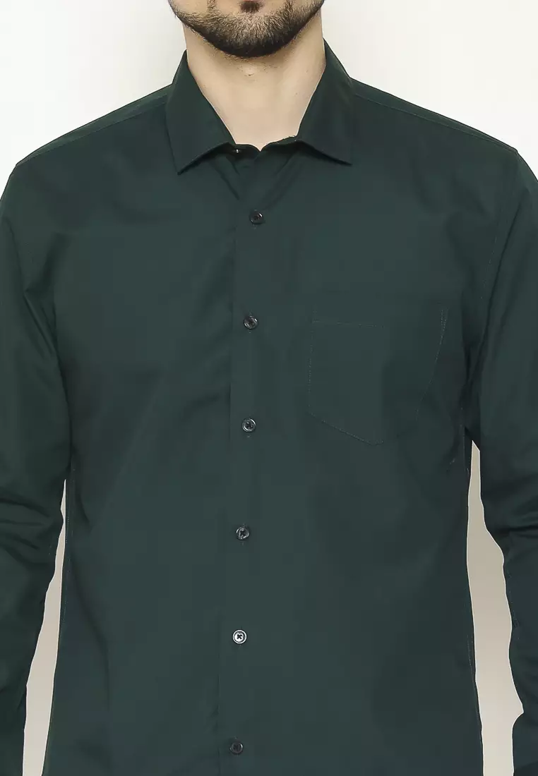 MAGINOT Kemeja Pria Basic Polos Panjang BOTTLE GREEN