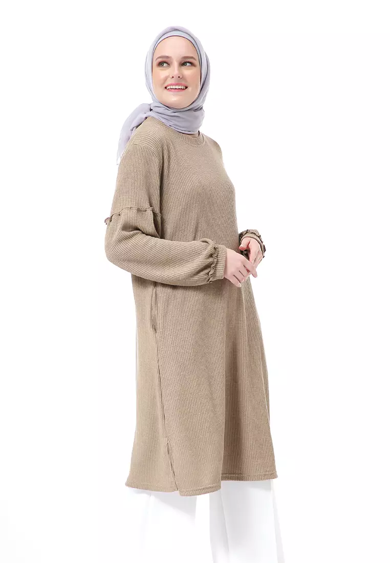 Layvina Tunik Polos Muslimah Lengan Panjang Premium High Quality Fashion - Peanut