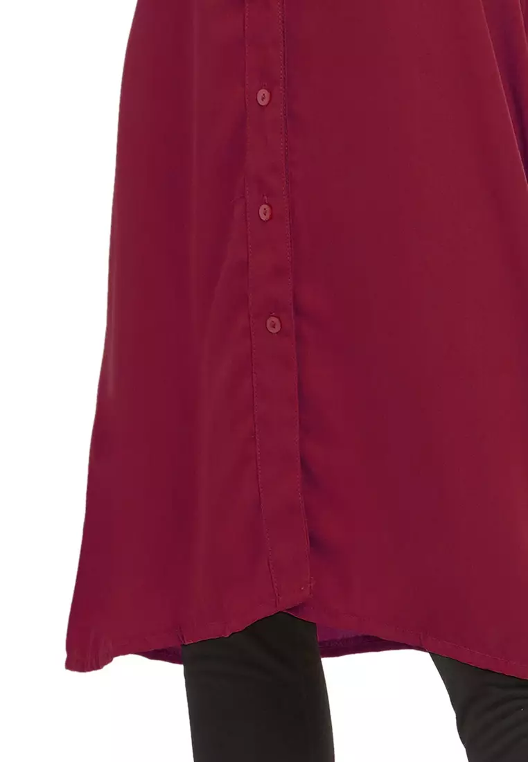 Qalita Tunik Kemeja Wanita Polos Plain Lengan Panjang Premium Quality - Maroon