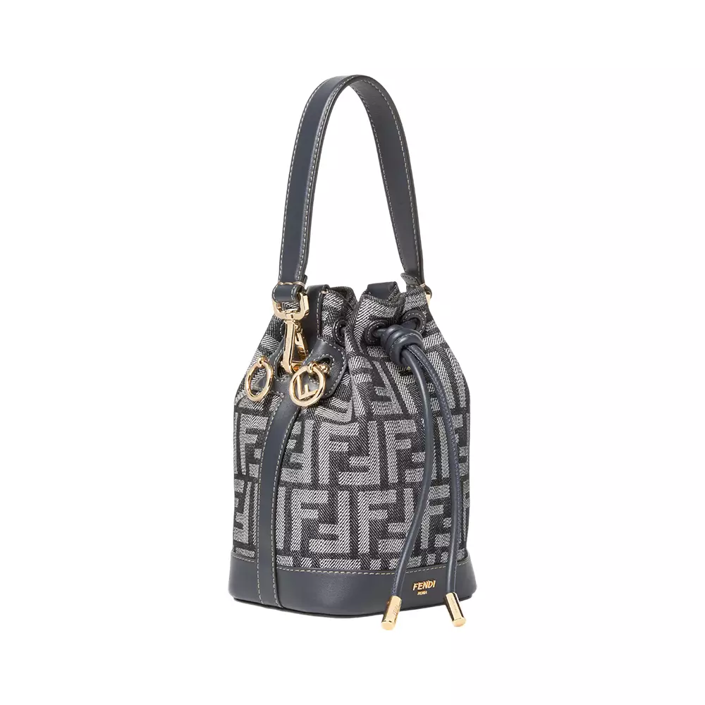 Mini Mon Tresor FF Jacquard Bucket Bag Dark Blue Denim