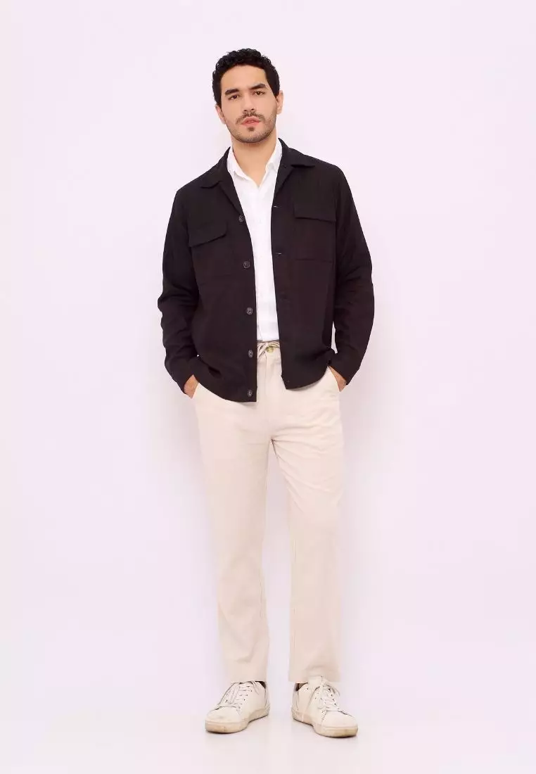 Elbrus Jaket Kemeja Outer Pria Linen Warna Hitam | Linen Shirt Jacket Men Black