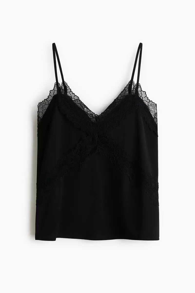 Lace-trimmed Ponte-di-Roma strappy top