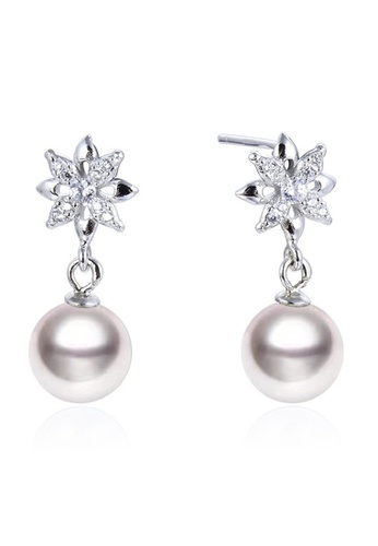 XAFITI silver Flower Zircon And Bead Earrings B3E46AC57973EDGS_1