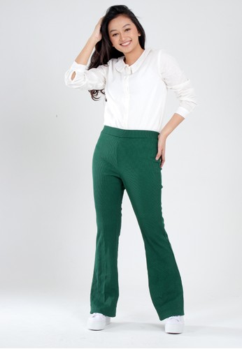 Hardware green HARDWARE FIT AND FLARE RIB PANTS 25917AA440BAF4GS_1