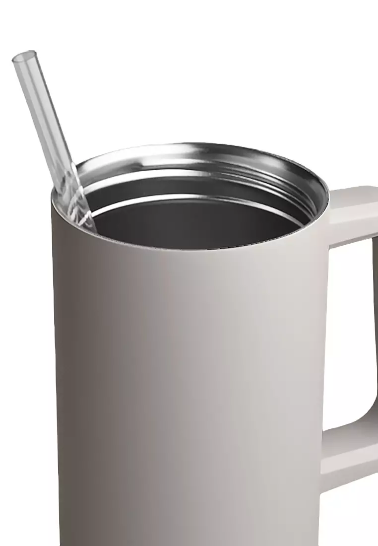 37oz Stainless Steel Straw Lid Insulated Mug Tumbler 1100ml Double Wall 24Hr Cold BPA-Free - Sand