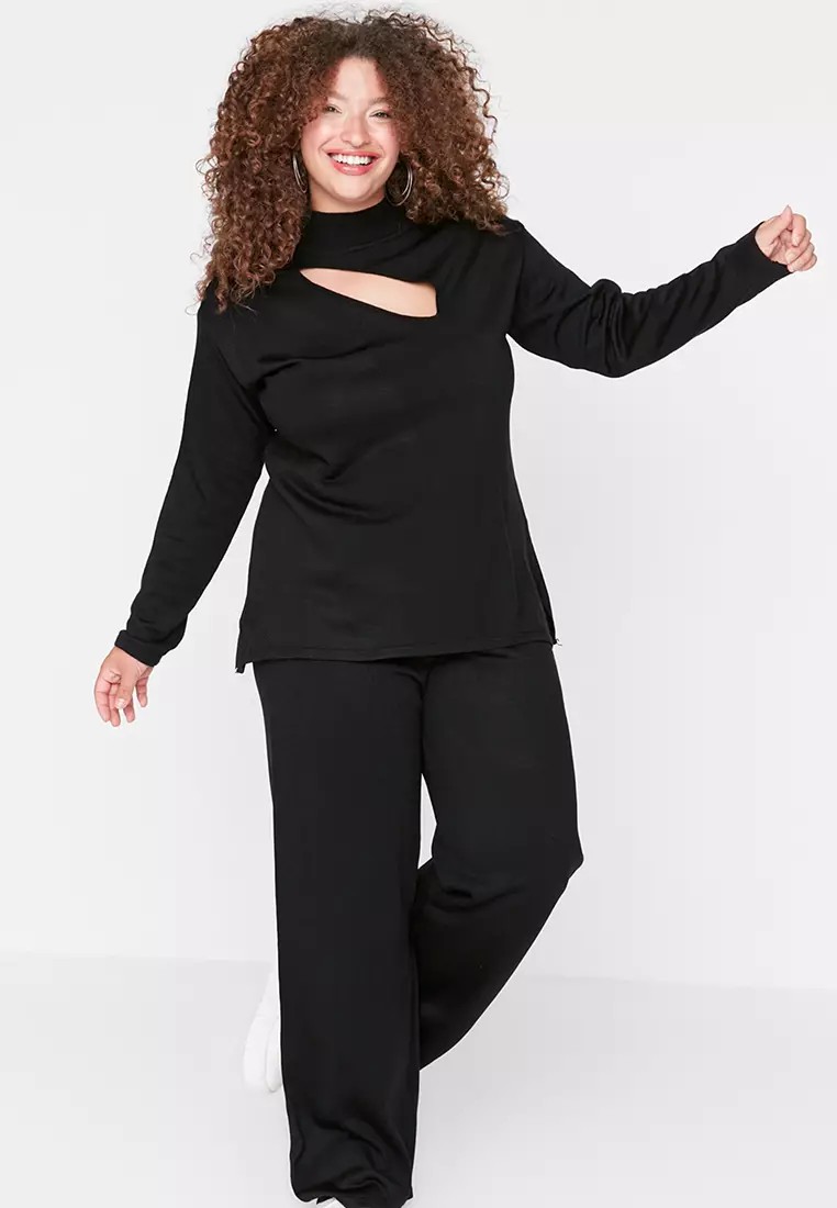 Plus Size Cut Out Top & Elastic Pants Set