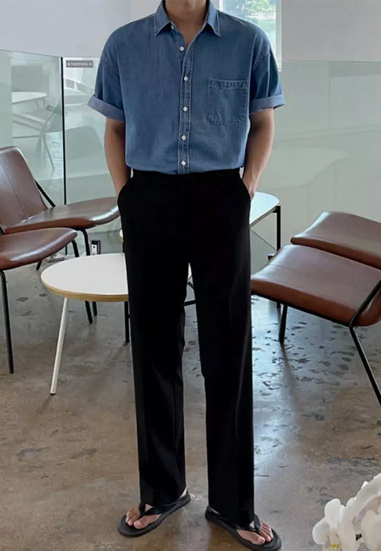 Men's Summer Denim Short Sleeve Shirt Jacket CA24051470DGBL