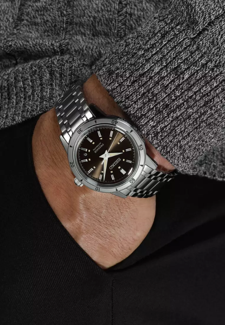 Seiko Presage Style 60s ‘Elegant Yet Rugged’ In Brown Dial Stainless Steel Band Automatic Watch SRPL09J1