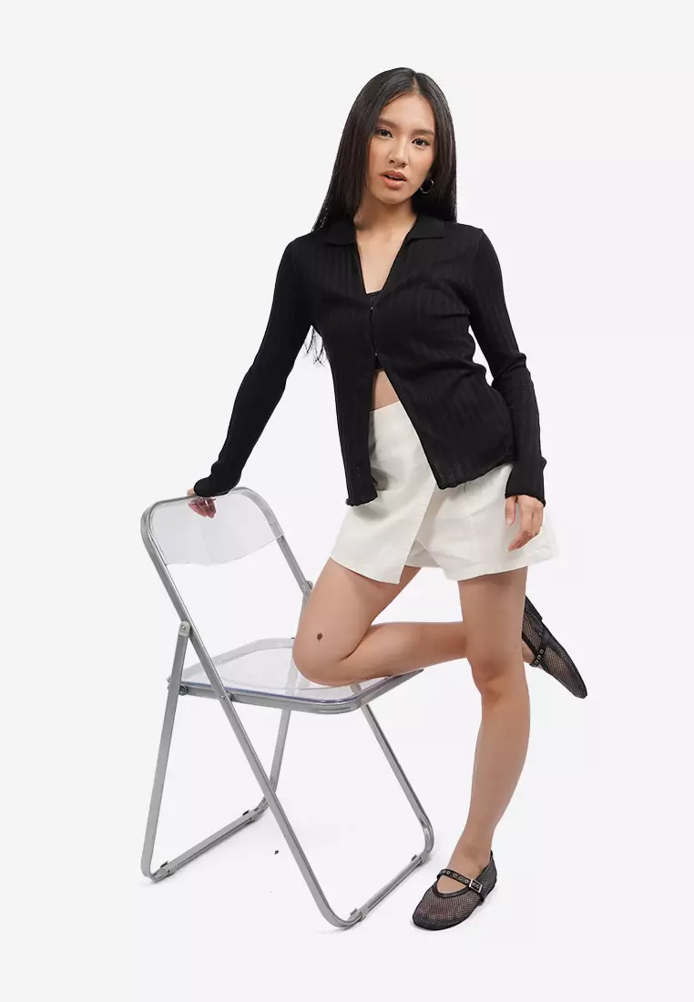 Long Sleeve Knit Top with Button