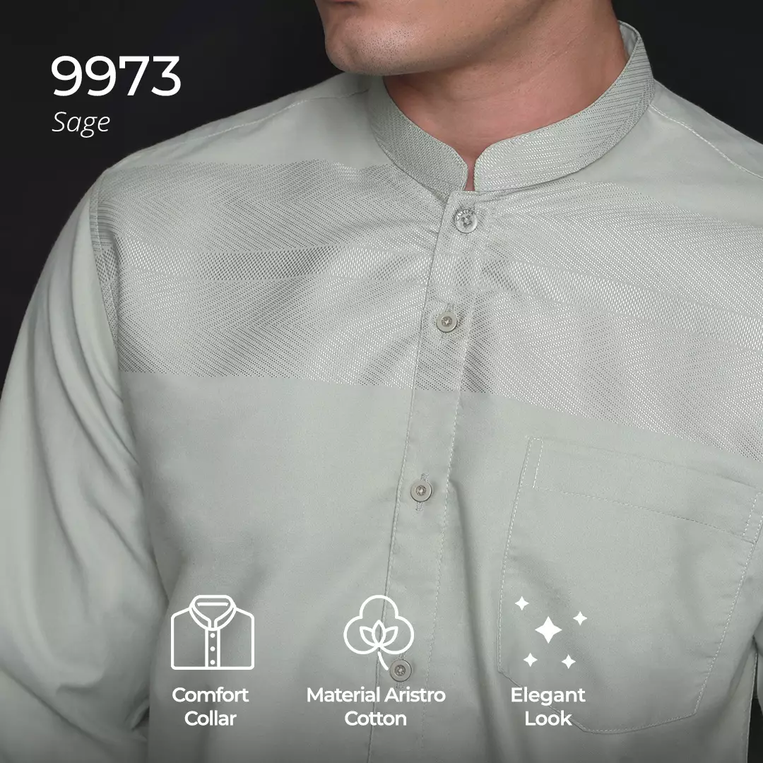 Casella Baju Koko Pria Lengan Panjang | Baju Koko Hassan Horizontal 9973 Sage