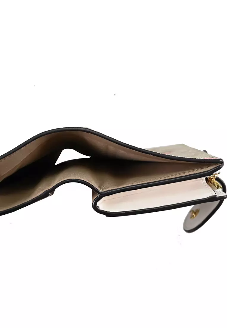 Medium Corner Zip Wallet In Signature Canvas With Floral Print - Light Brown