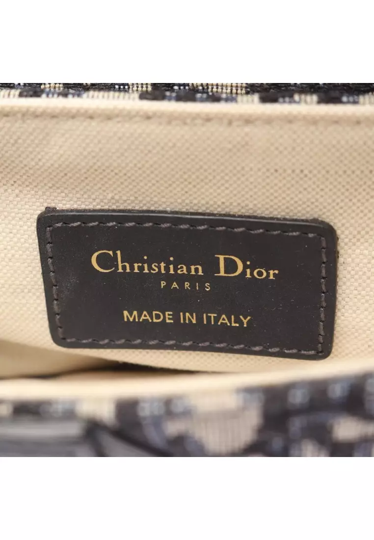 Pre-Loved Christian Dior saddle bag mini oblique jacquard Handbag canvas leather ivory Navy