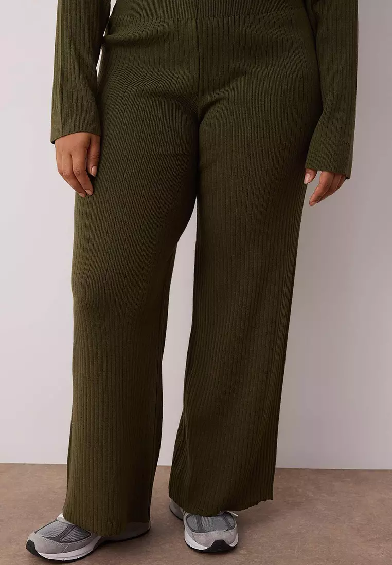 Khaki Corduroy Crew Neck Knitwear Sweater Pants Set Tbbaw23Cp00044