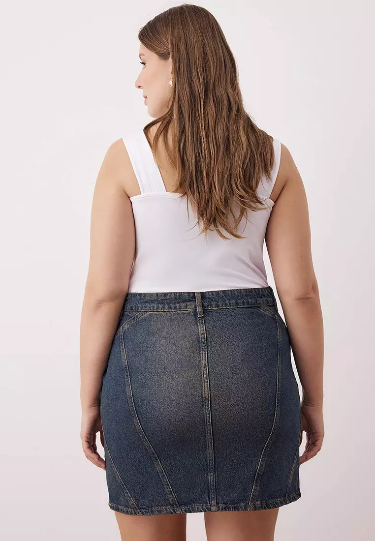 Plus Size Cotton Denim Mini Skirt
