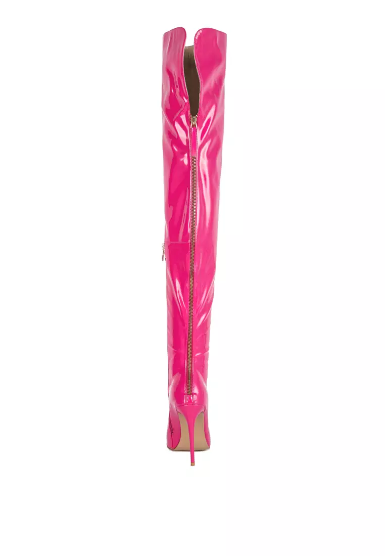 Neon pink thigh high cheap boots