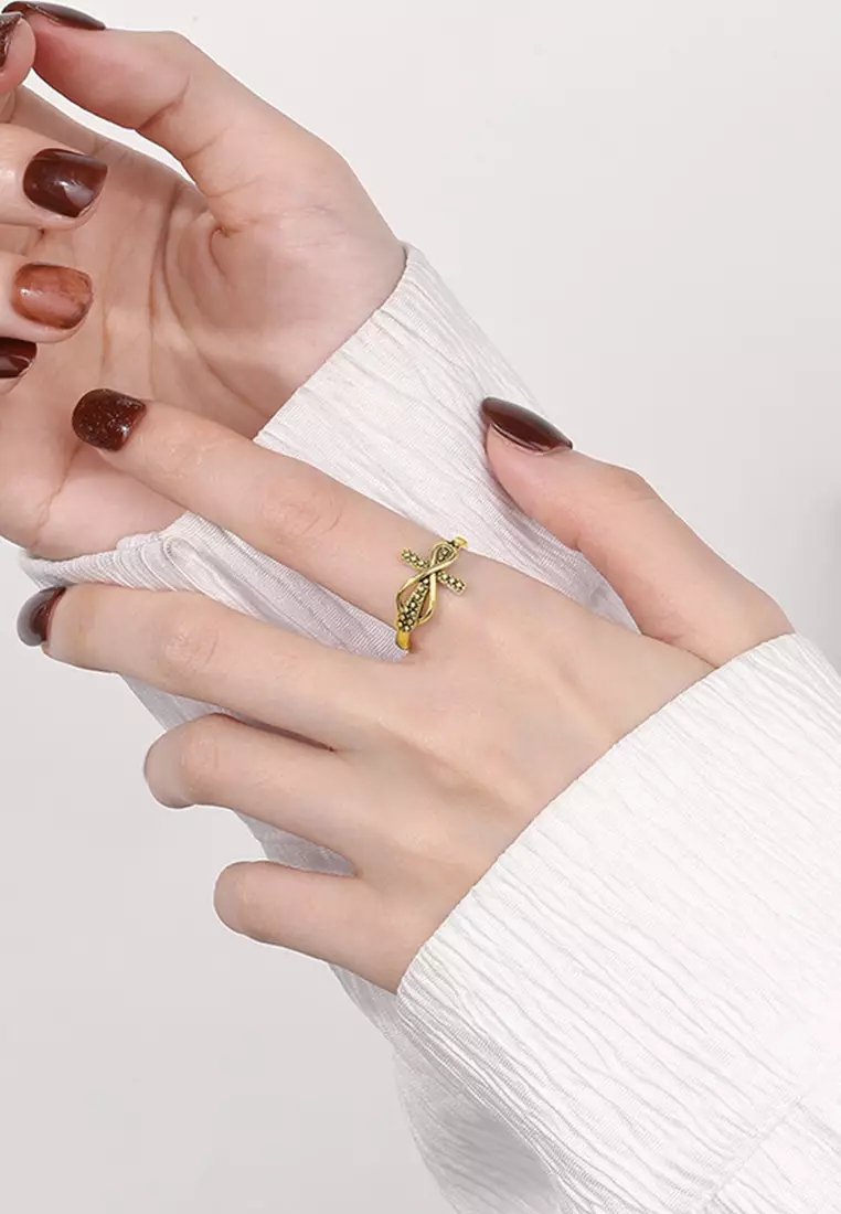 Cincin Wanita Berlian Titanium Menyeberang Fashion Perhiasan Cincin Cewek Ring gold