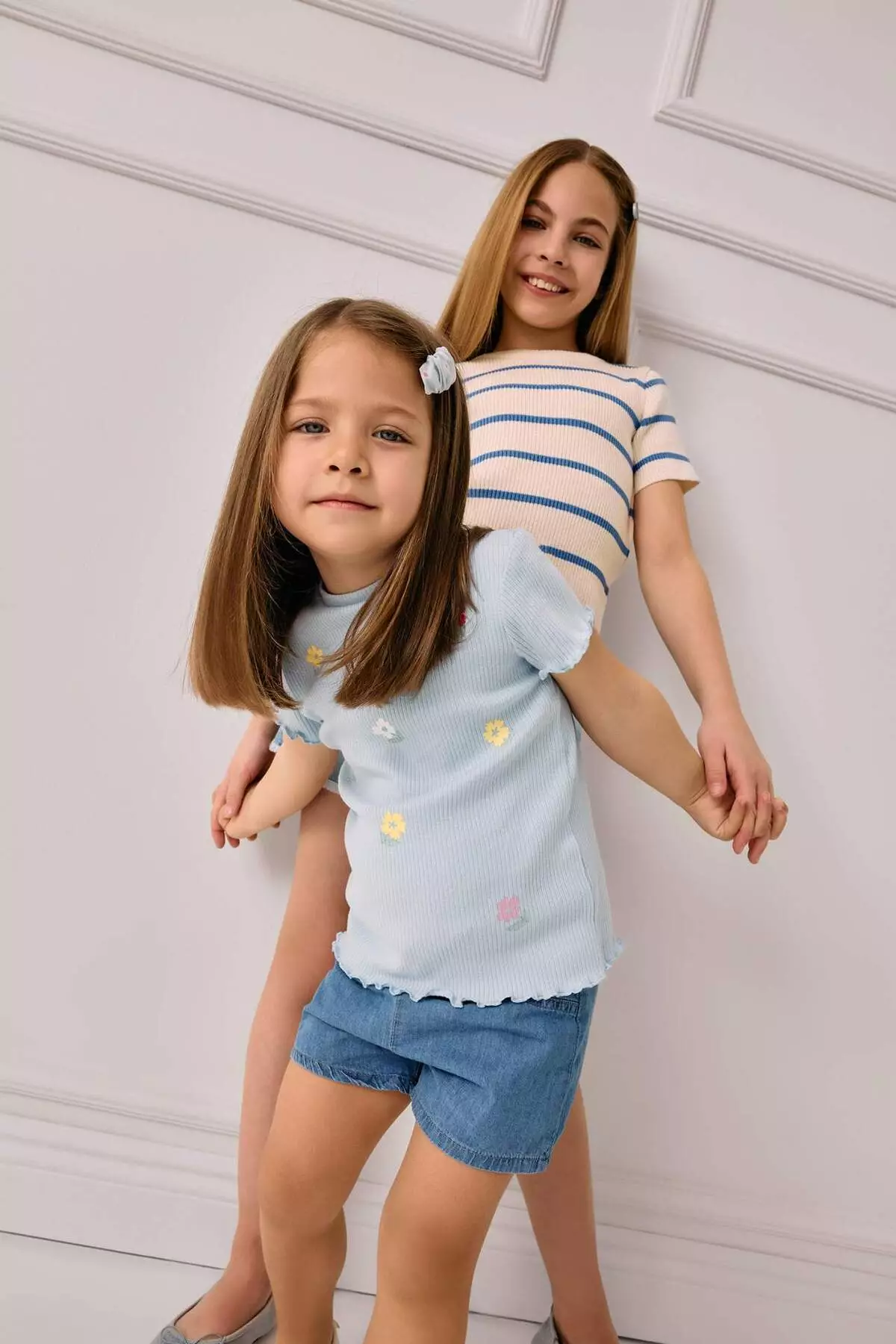 Baby Girl Crew Neck Floral Ribbed Camisole Short Sleeve T-Shirt E7801A525Sm