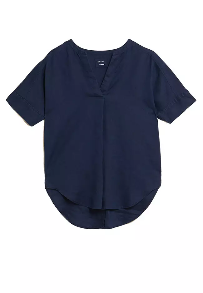 Pure Linen Short Sleeve Popover Blouse