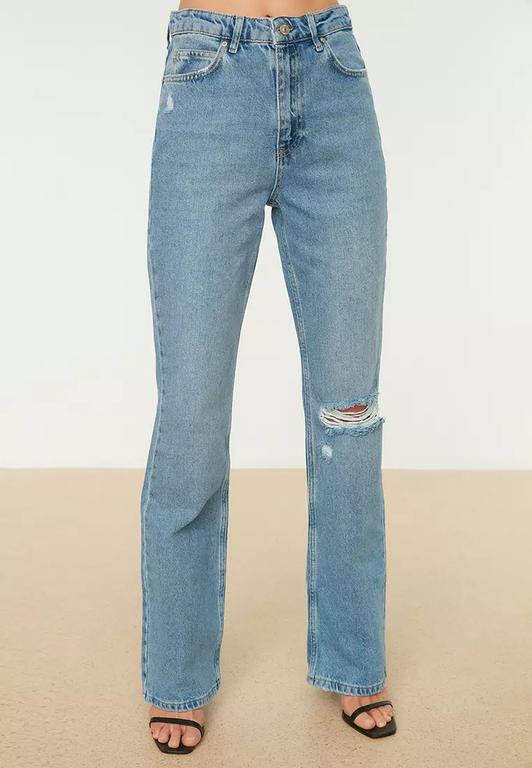 Buy Trendyol High Rise Ripped Flare Jeans 2024 Online