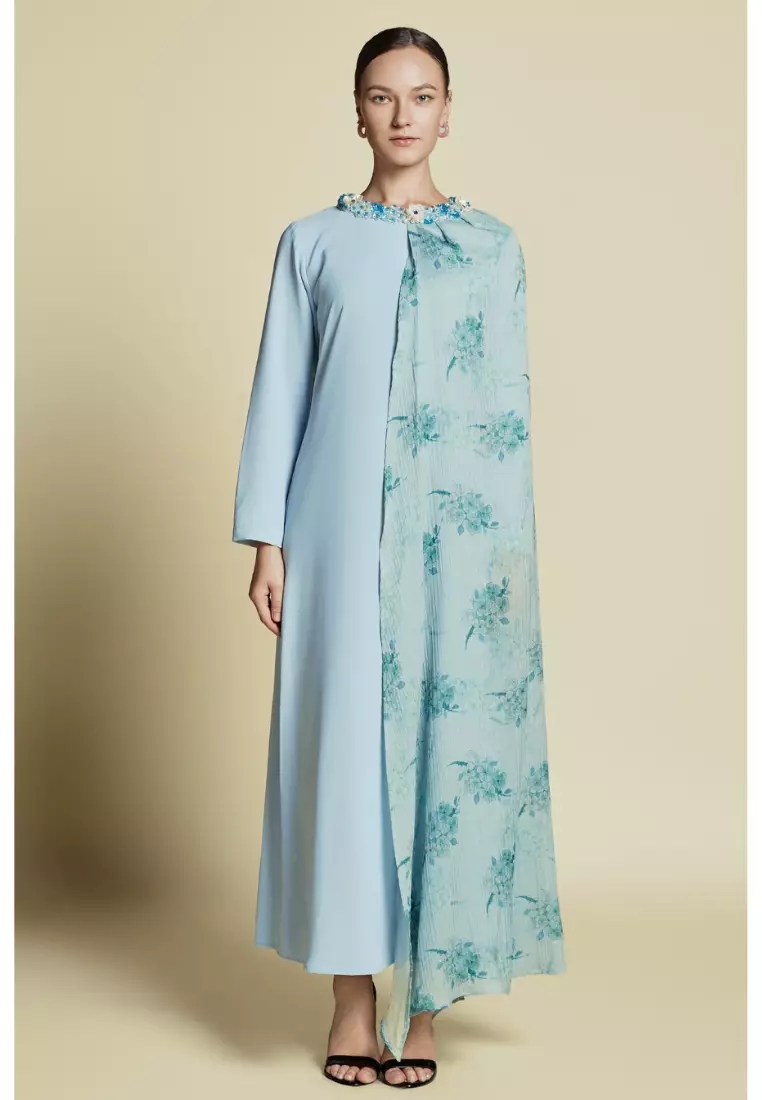Asymmetrical Side Cape Kaftan in Silk