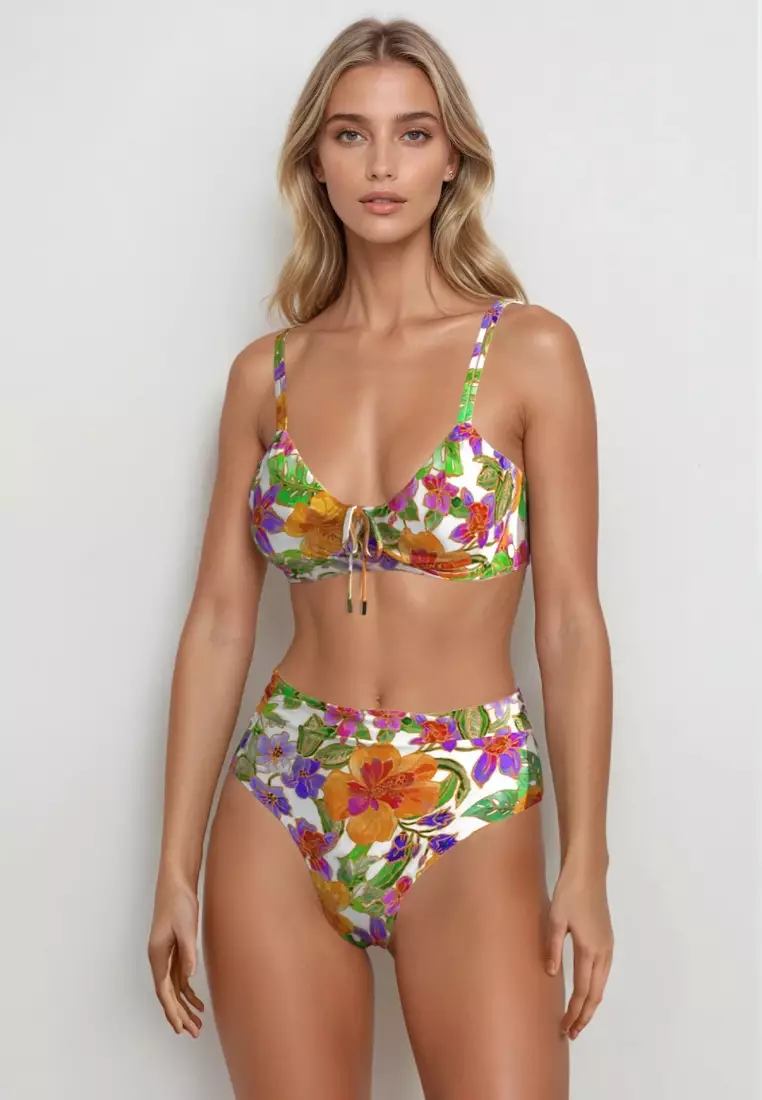 Tropadelic Island White Plus Cup Tie Front Bikini Top