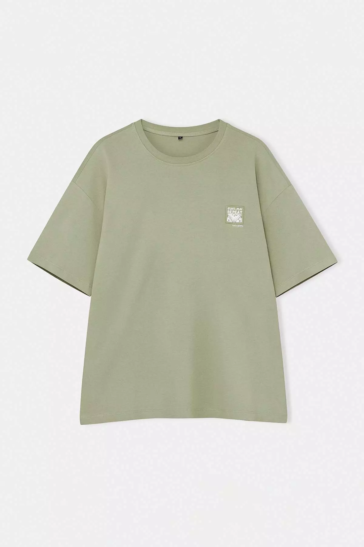 Light Khaki Oversized /Wide Cut Embroidered 100% Cotton T-Shirt Tmnss26Ts00024