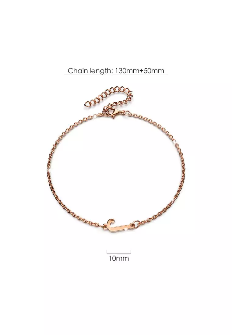 Bold Alphabet Letter Initial Charm Bracelet in Rose Gold Tone - J