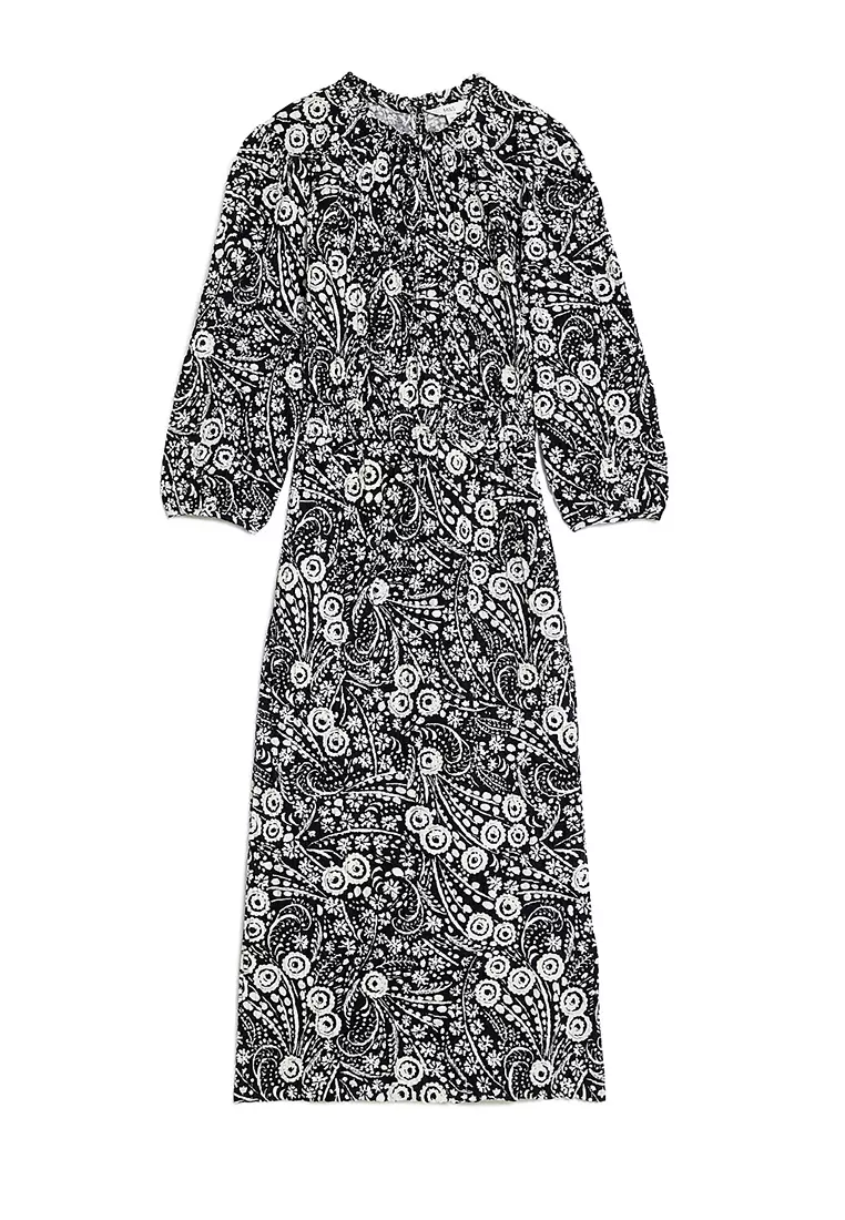 Cotton Rich Printed Midi Column Dress
