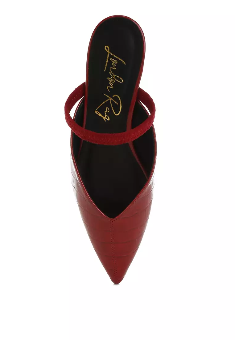 Fantasy Heel Croco Mules In Red