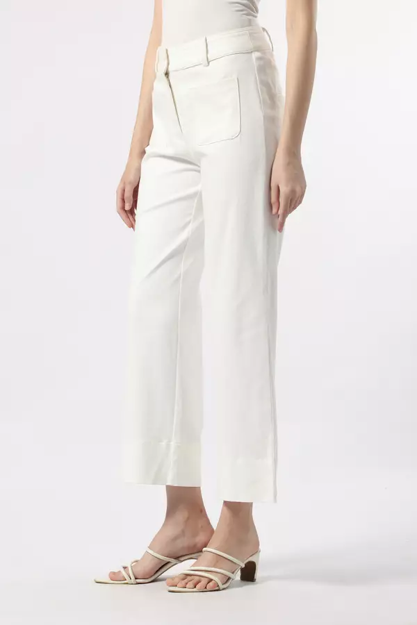MINIMAL - Laurrie - Celana Kulot Katun Stretch - Off White Warna Offwhite