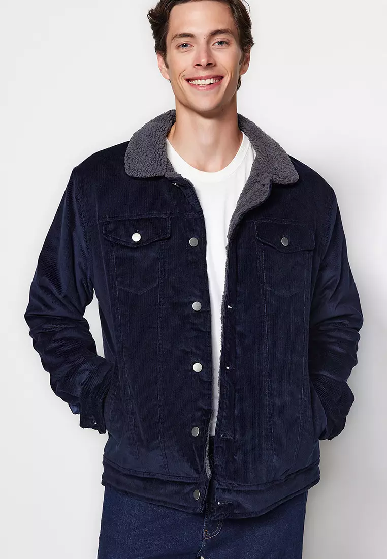 Navy Blue Unisex Regular Fit Plush Velvet Winter Coat